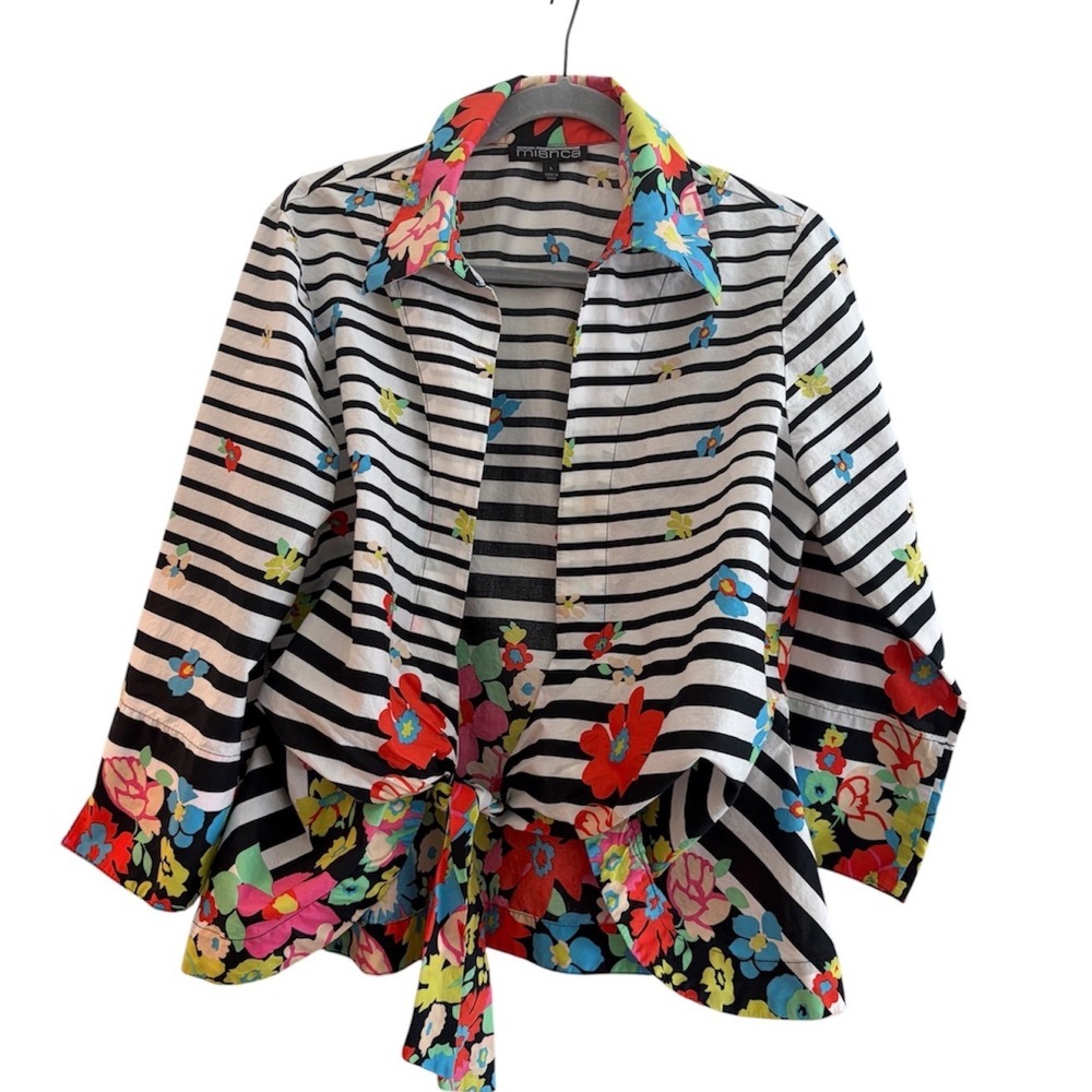 Mishca Multicolor Tie Front Cotton Stripe Layering Top L Art Teacher Whimsical